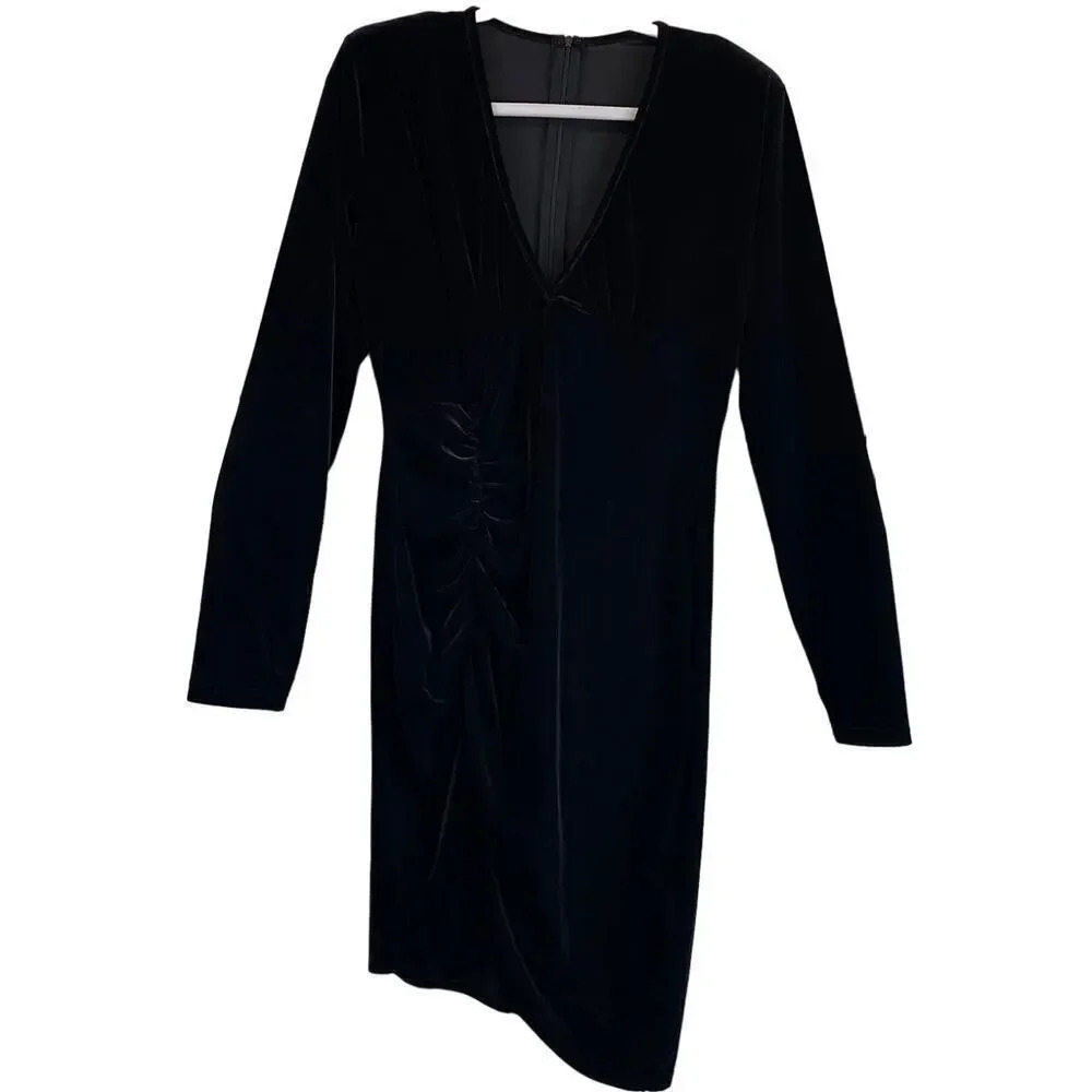 Womens XL Black Velvet V Neck Asymmetrical Romantic/Festival Dress